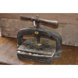 A Victorian cast iron and brass bookbinder's press