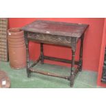 A late 19th century dark oak Jacobean revival hall table,