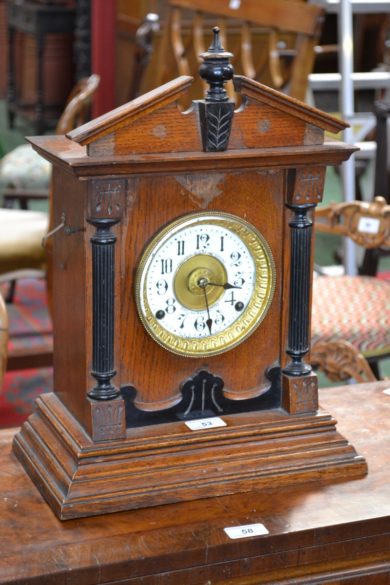 A 20th century oak mantel alarm clock, Fattorini & Sons, Bradford,