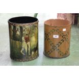 A studded bin painted with huntsman and hounds;