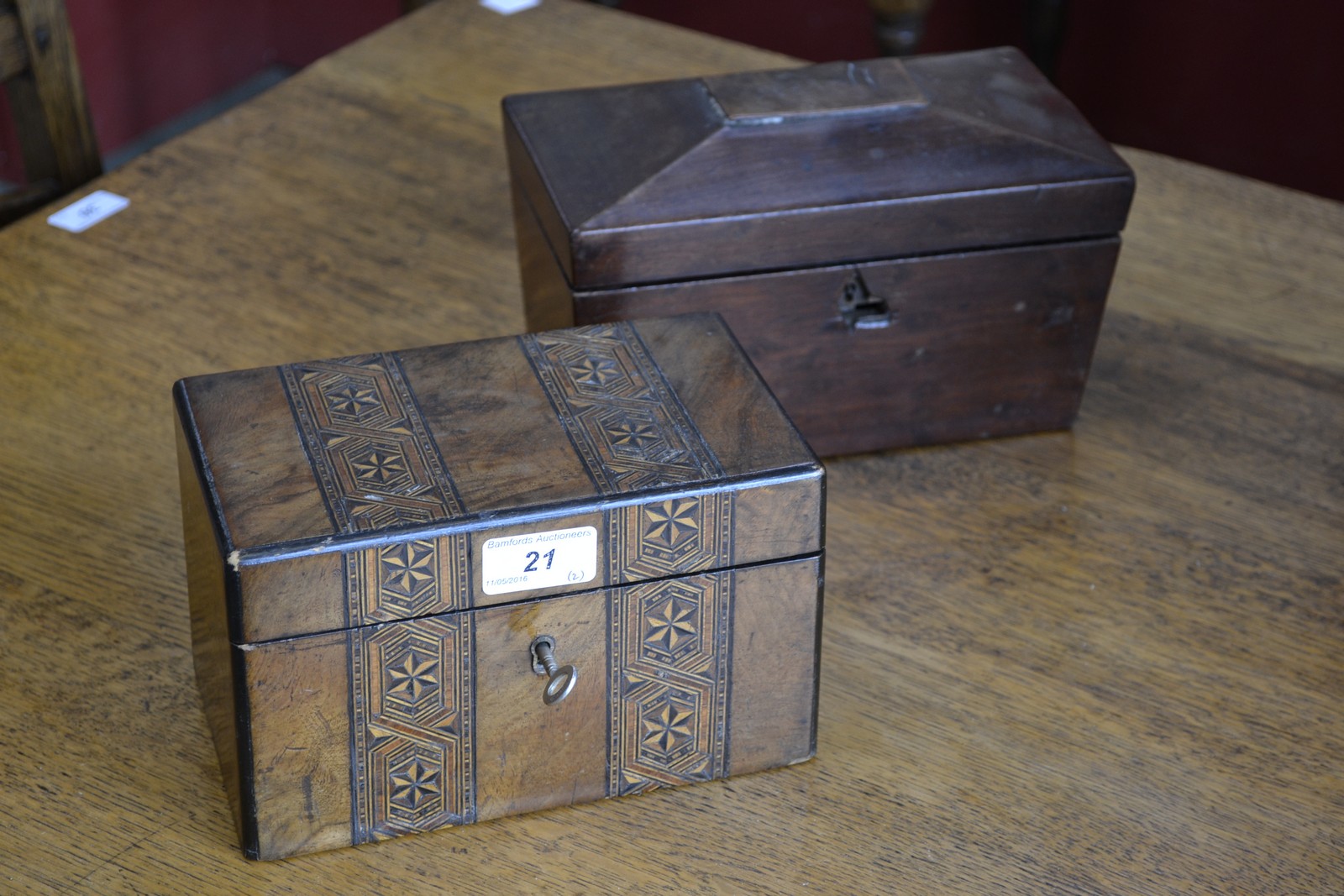 A 19th century Tunbridge inlaid caddy;