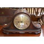 An oak Napoleon hat shaped Westminster chime clock, three winding holes,