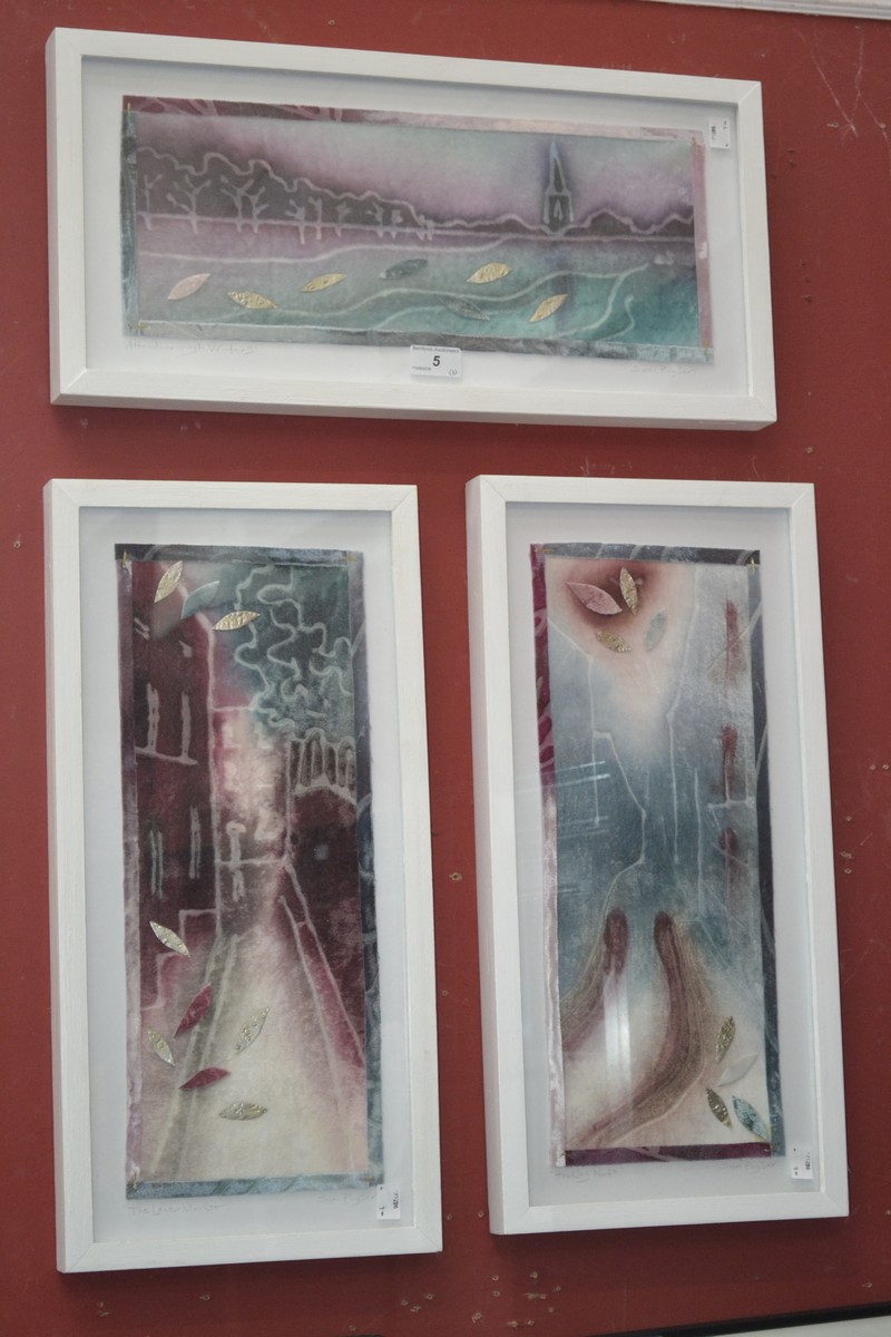 Sam Poyster, a set of three, Attenborough Waters, Hockley, Notts and the Lace market, textile art,