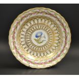 A Derby shaped circular plate, pattern 128, decorated with blue convolvolus,