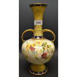 A Doulton Burslem twin handles baluster vase, gilt with chrysanthemums, impressed mark.