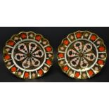 A pair of Royal Crown Derby 1128 Imari fluted dessert plates, printed marks,