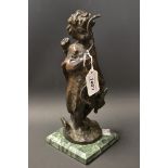 French School, a dark patinated bronze, Putto holding a bow,