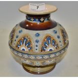 A Mettlach stoneware compressed baluster vase.