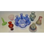 Glassware - a 19th century millefiori inkwell paperweight, tapering bands of white,