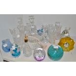 Glassware - an amber glass timepiece; Caithness paperweights; scent atomiser;