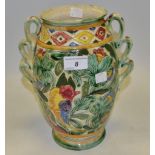 A Victorian Staffordshire Majolica twin handled vase