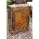 A 19th century kingwood and mahogany side cabinet, rouge marble top,