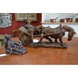 John Grain, sculpture in clay, Farmer in his Cart, signed in the maquette,