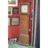 An oak 30 hour longcase clock, painted dial, Jas Field, Arabic numerals,