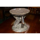 Tribal Art - an Ashanti headrest or stool, dished circular top, inclining angular column,