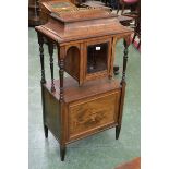 A Victorian rosewood music cabinet workbox, pierced brass three quarter gallery,