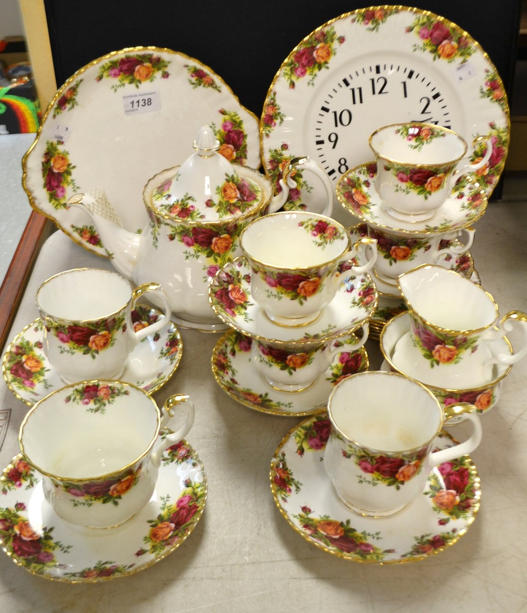 A Royal Albert Old Country Roses tea service for six; breakfast cups and saucers;
