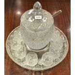 A large cut glass punch bowl on stand,