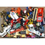 A box of playworn diecast cars/lorries