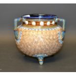 A Doulton Lambeth three handled cauldron shaped footed vase,