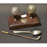 Golfing Interest - a golfball cruet; miniature silver golf club,