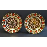 A pair of Royal Crown Derby 1128 Imari pattern fluted dessert plates,