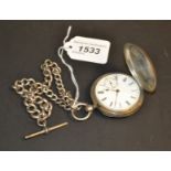 A silver pocket watch and Albert