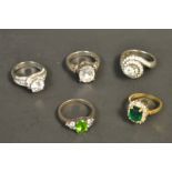 A sterling silver dress ring set with cubic zirconia; others similar,