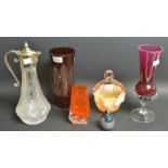 Glassware - a Whitefriars glass tangerine coffin vase; a Vienna style basket;