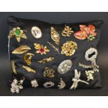 Costume Jewellery - a silver peacock brooch; others, including paste, cats, flowers,