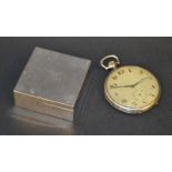 An early 20th century silver square box, push-on cover, gilt interior,