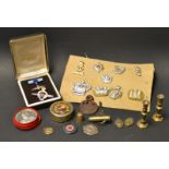 An RAF enamel brooch; commemorative coins and tokens; military badges and pins;