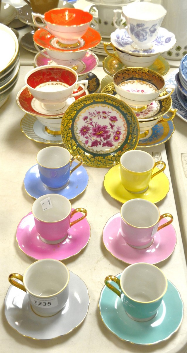 Teaware - harlequin Royal Stafford tea cups and saucers; a six setting Continental coffee set; etc.