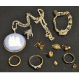 A silver gate link bracelet, a silver ring, a Wedgwood Jasperware pendant and chain,