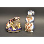 A Royal Crown Derby Paperweight, Frog, gold stopper; another, Chipmunk,