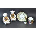 A Royal Crown Derby paperweight, Alphabet Bear B, gold stopper, boxed; another Alphabet Bear C,