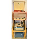 A Dansette Conquest auto record player on detachable legs c1950`s;