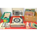 An Alba Best Sounds Reproduced vintage table top record player, qty of 45rpm singles,