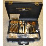 A Bestecke Solingen 23/24ct gold plated cutlery set, in leather attaché case, model number 25, Wien,