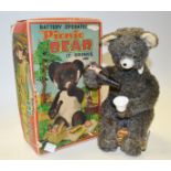 A Rock Valley tin plate battery operated Picnic Bear, boxed, c.