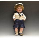 Armand Marseille - a bisque head sailor girl socket doll, impressed AM Koppelsdorf Germany, 1330,