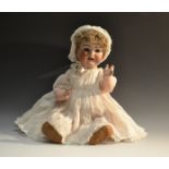 A Kammer & Reinhardt/ Simon & Halbig bisque head baby doll, open close blue glass eyes, open mouth,