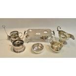 Silver Plated Ware - a dish warming plateau and burner; sauceboat; a pair of E.P.B.