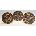 A set of three Royal Crown Derby 1128 pattern side plates, all gold borders, 17cm diam,