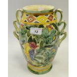 A Staffordshire Majolica twin handled vase, c.