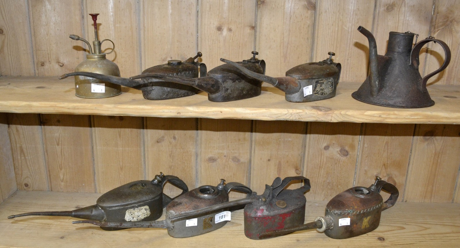 A quantity of engineer's oil cans including Braimes, Kayes of Leeds etc.