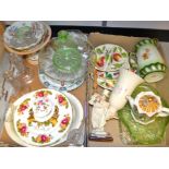 Ceramics and Glass - an Art Deco green glass dressing table set; a pressed glass cake stand;