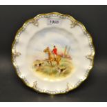 A Royal Crown Derby hunting plate, wavy edge, printed marks,