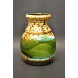 A West German Bay ceramic ovoid vase, drip glazed in green and sandy tones,