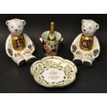 A Royal Crown Derby paperweight, Alphabet Bear B, gold stopper, boxed; another Alphabet Bear C,